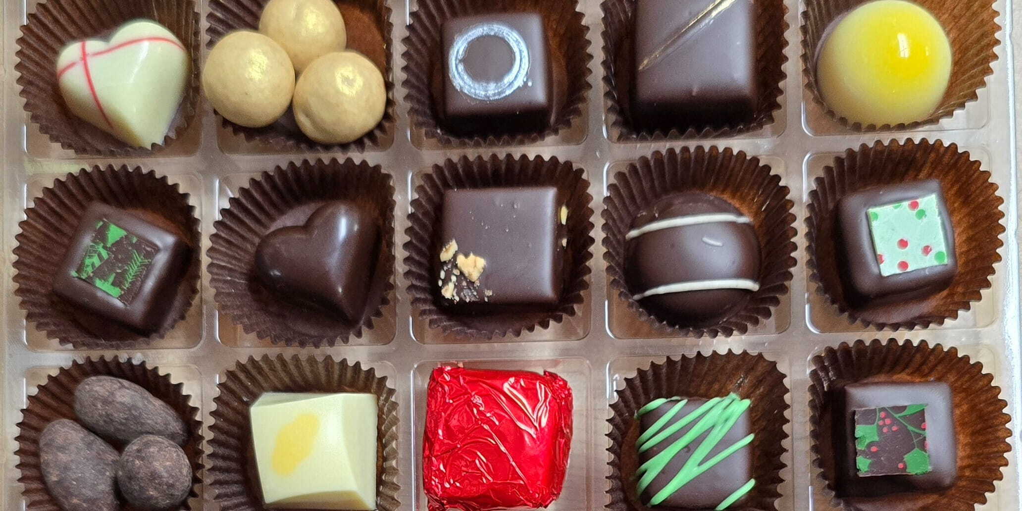 A close-up of chocolates from Coastal Mist